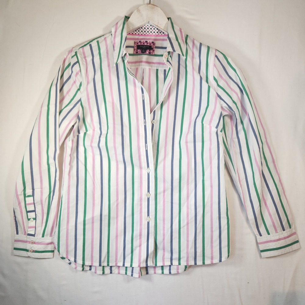 Talbots Petite Womens Small SP Striped Button Down Shirt Multi-Color Long Sleeve